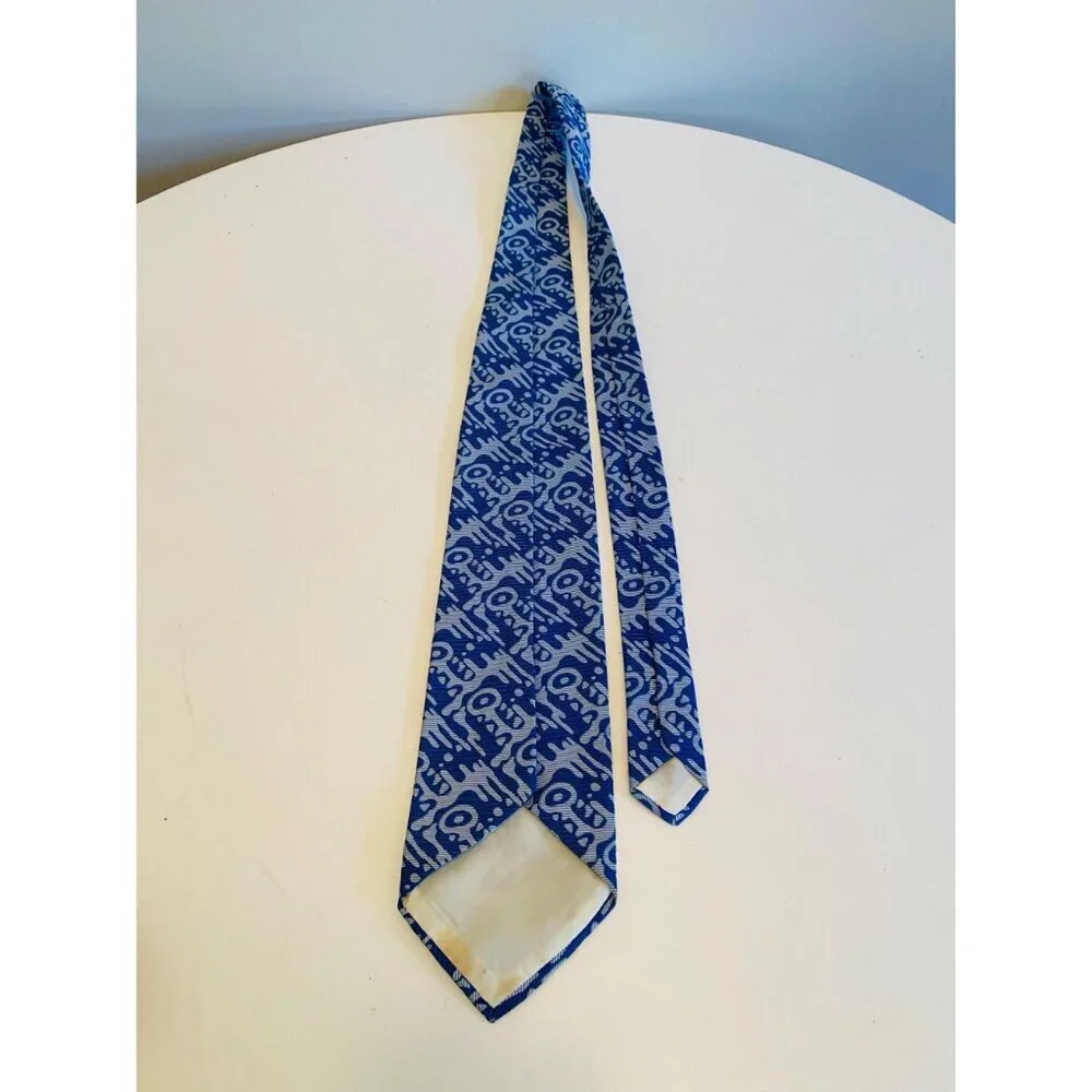 Vintage Blue Abstract Necktie, 1960s / 1970s Abstract Design Tie, Costume Design